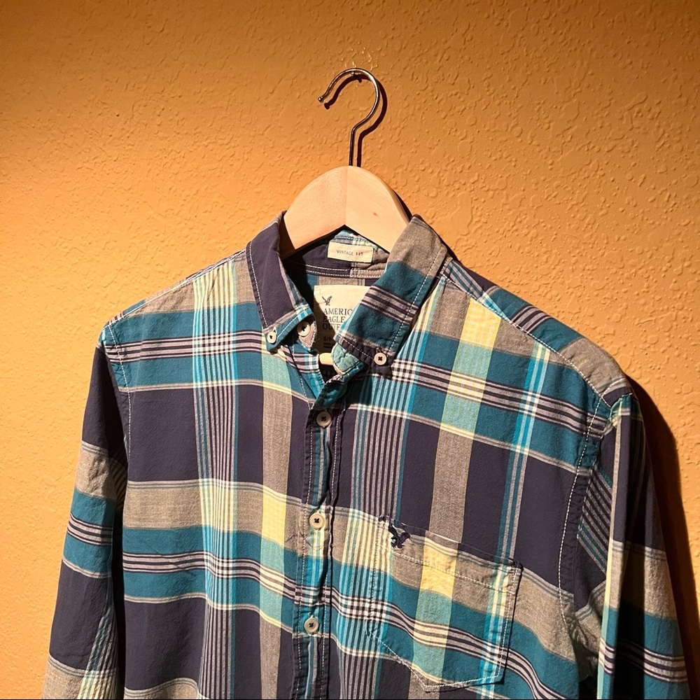 SOLD Lot of 2 American Eagle Outfitters Vintage Slim Plaid Button Down Shirts - Picture 4 of 16